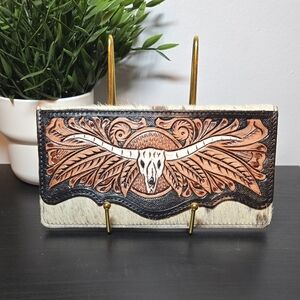 Handcrafted Brown Tooled Longhorn Leather Wallet